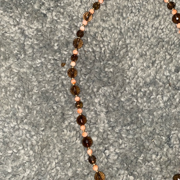 Vintage coral and smokey topaz stone necklace 14K - Picture 5 of 9